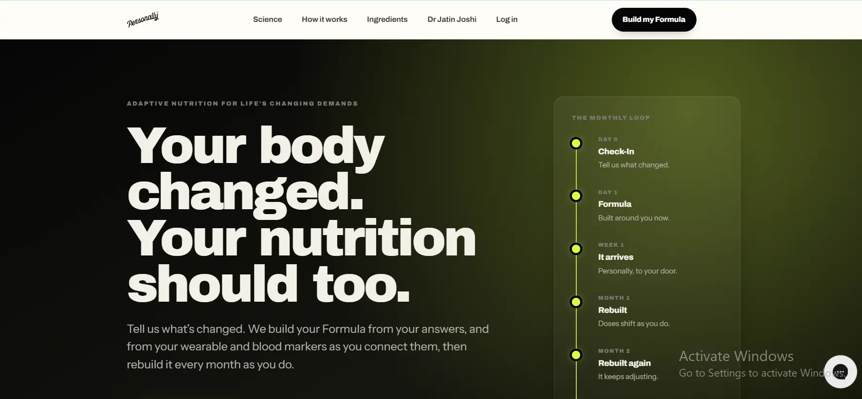 Personally - personalized adaptive nutrition and supplements website